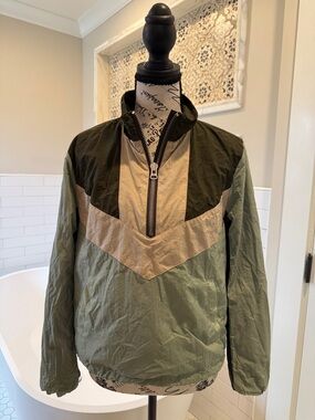 Veronica Beard Olive, Beige & Dark Green Colorblock Pullover Windbreaker